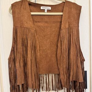 Plus Size Western Core Brown Suede Fringe Festival Vest | 3X